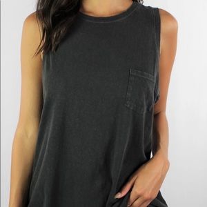 Faded Black Muscle Tank with Front Pocket